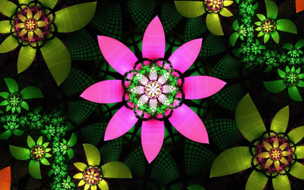 Vibrant Floral Wallpaper: Bright Pink and Green Design Background