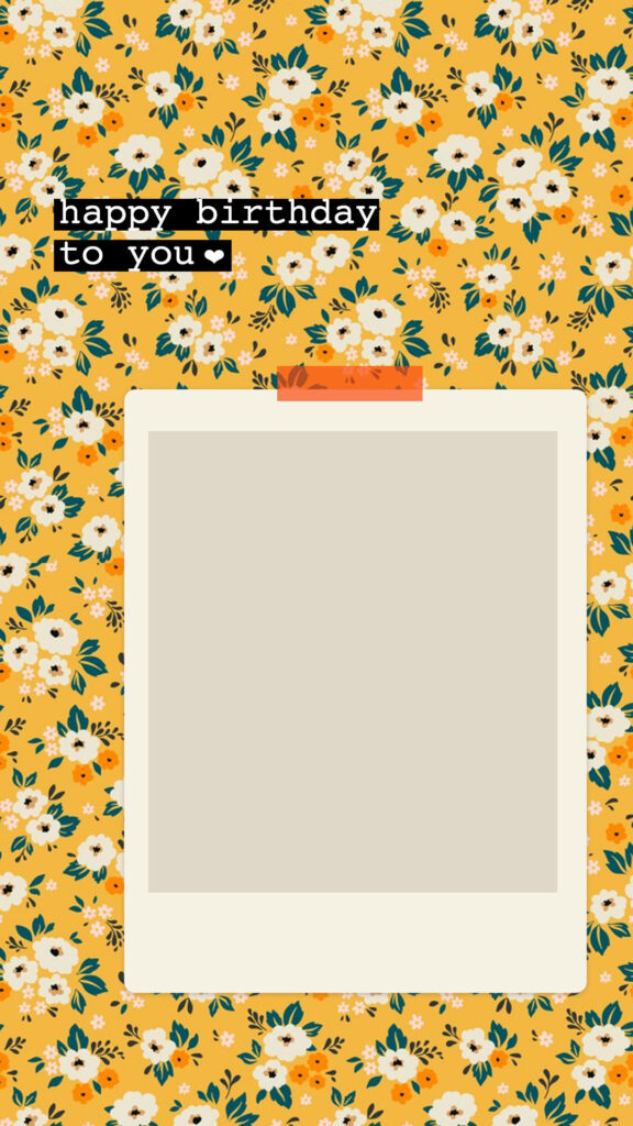 Cheerful Floral Birthday Wallpaper with Polaroid Frame & Yellow Background