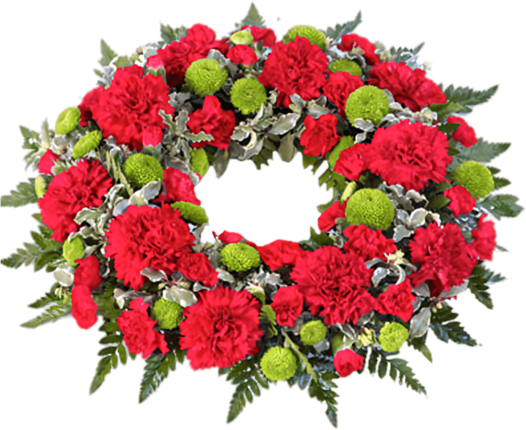 Elegant Floral Wreath Wallpaper: Vibrant Red & Green Design