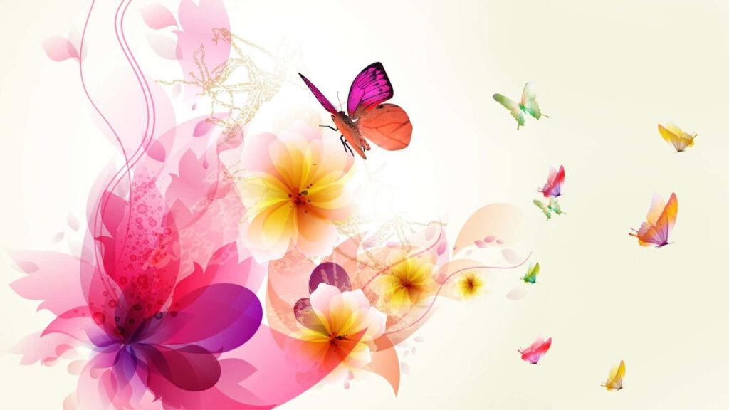 Vibrant Flower & Butterfly Wallpaper: Creative Colorful Background