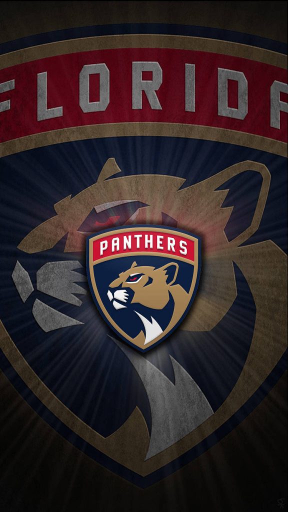 Florida Panthers iPhone wallpaper with bold team logo and panther silhouette in blue red gold