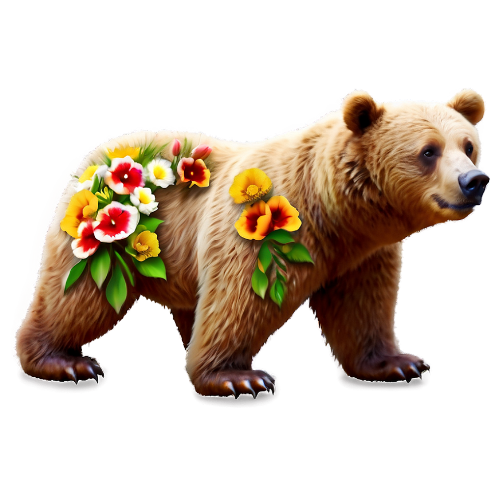 Bear with Floral Design on Soft Gradient Background - Serene Wallpaper