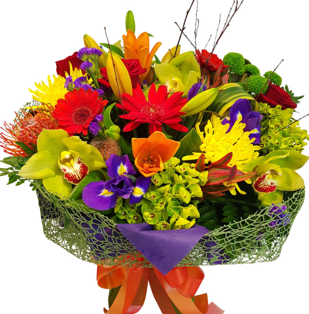 Colorful Bouquet Wallpaper: Gerberas, Irises & Chrysanthemums