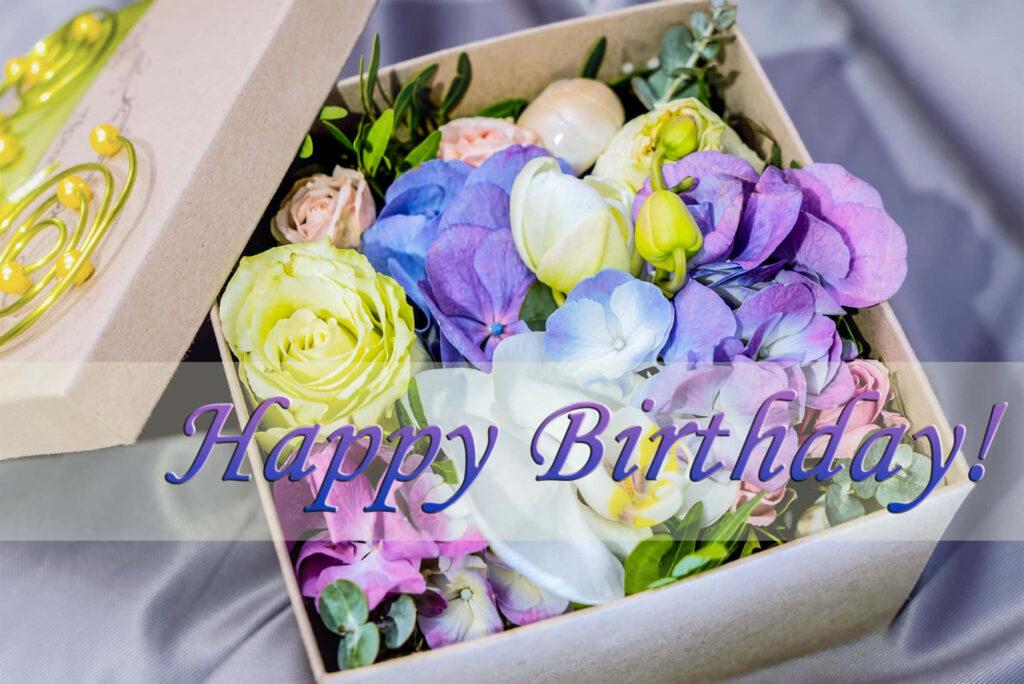 Vibrant Flower Box Wallpaper with Happy Birthday Message