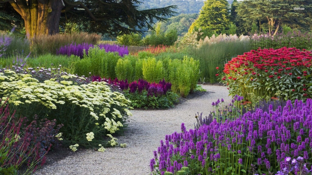 Vibrant Flower Garden Wallpaper: Serene Colorful Blooms Background
