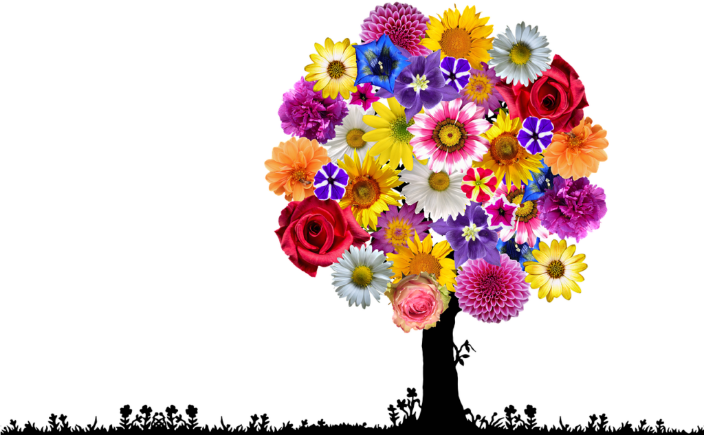 Vibrant Flower Canopy Tree Wallpaper: Colorful Floral Art Background