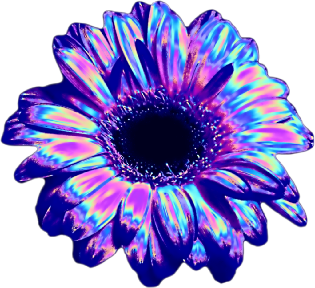 Vibrant Vaporwave Floral Wallpaper: Iridescent Blue, Pink & Purple
