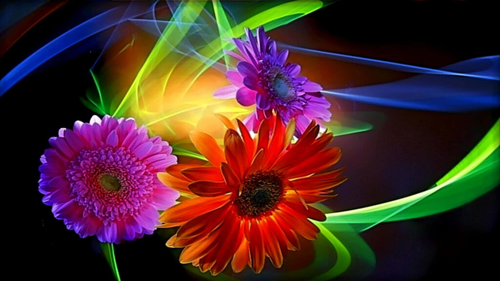 Vibrant Floral Wallpaper with Neon Lights - Modern Background Design