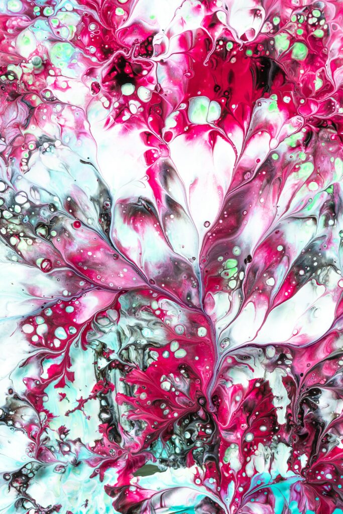 Vibrant Abstract Fluid Art Wallpaper: Pink, Black & Green Design