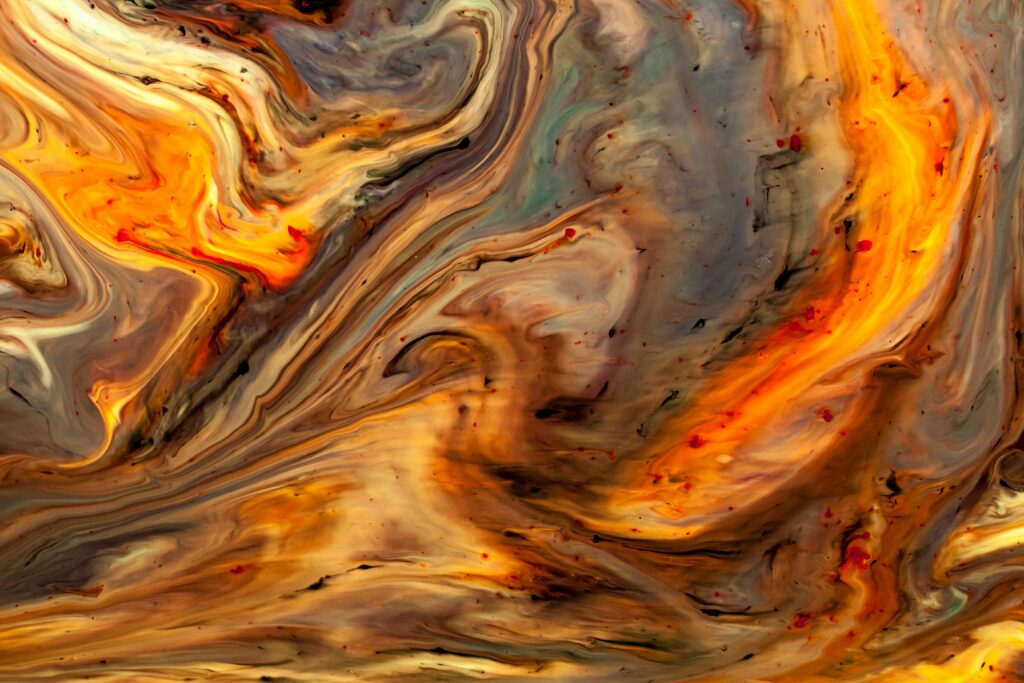 Vibrant Fluid Art Wallpaper: Abstract Swirls in Warm Hues