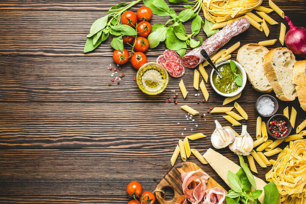 Vibrant Food Wallpaper: Fresh Ingredients on Rustic Wooden Table