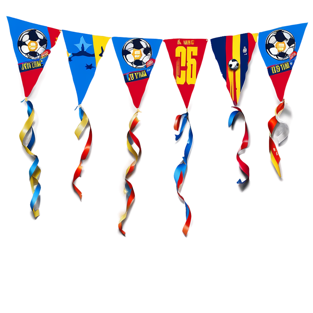 Vibrant Football Birthday Banner with Colorful Pennants & Ribbons Wallpaper