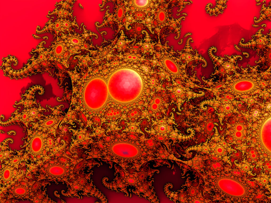 Vibrant Red Fractal Wallpaper with Intricate Swirling Patterns