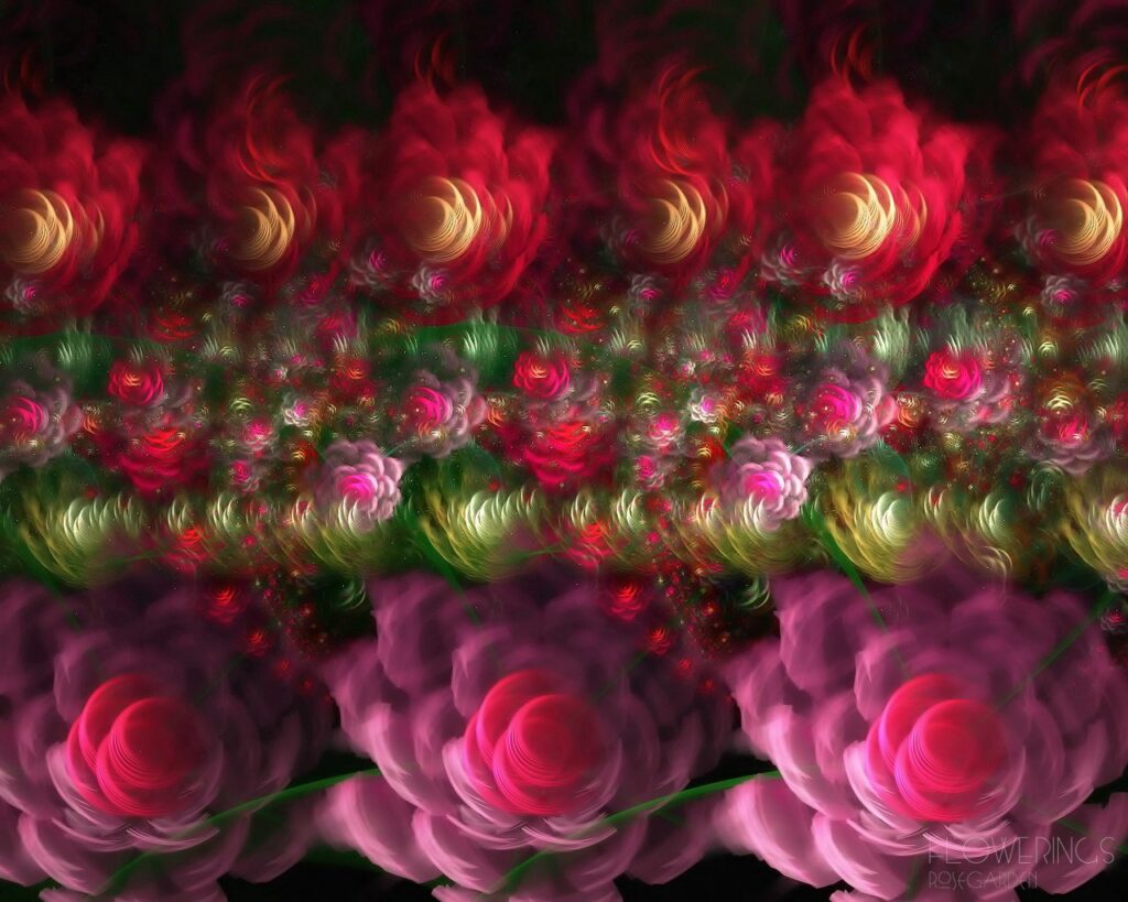 Vibrant Floral Fractal Wallpaper - Stunning Red, Pink & Green Design