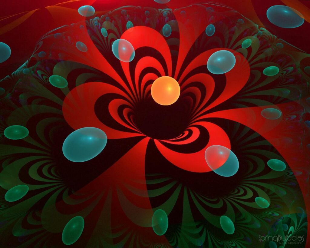 Vibrant Fractal Flower Wallpaper | Mesmerizing Red & Glowing Orbs