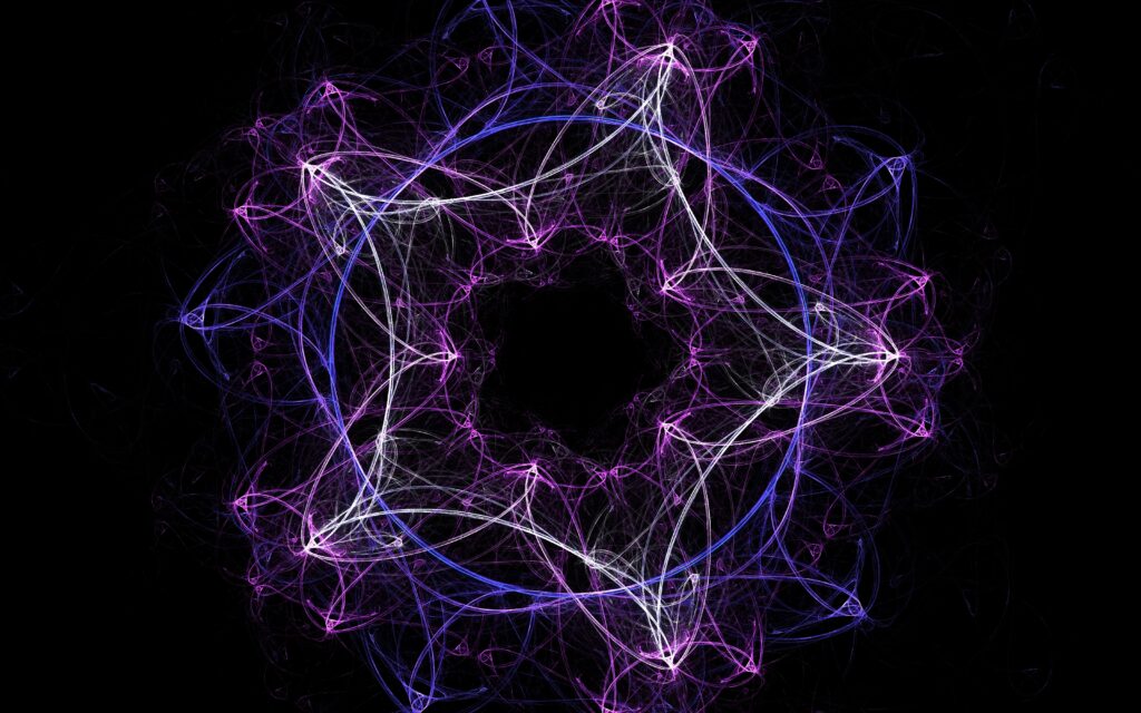 Vibrant Fractal Mandala Wallpaper in Purple, Pink, Blue on Black