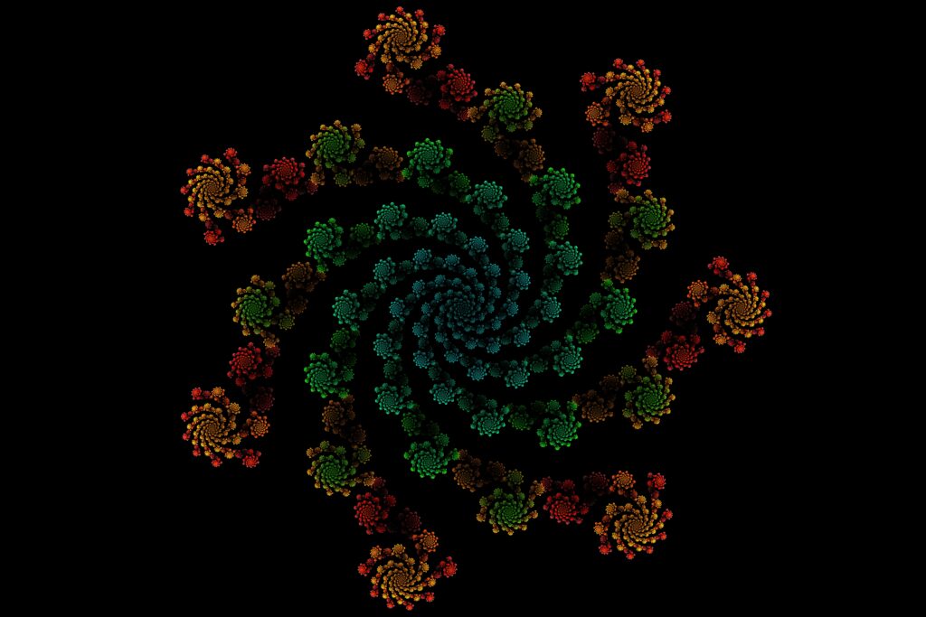 Vibrant Fractal Spiral Wallpaper - Dynamic Dark Background Design