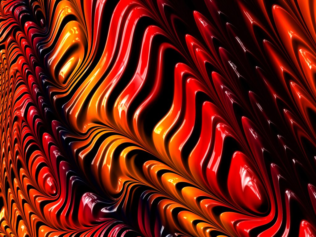 Vibrant Fractal Wallpaper: Bold Wave Patterns in Red, Orange & Yellow