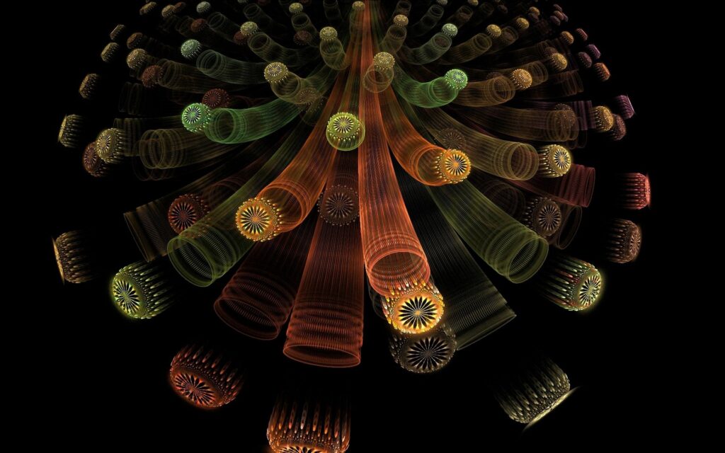 Vibrant Fractal Wallpaper: Colorful Tubes on Dark Background