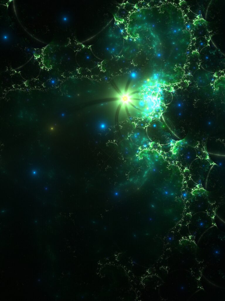 Vibrant Green & Blue Fractal Wallpaper: Mesmerizing Abstract Design