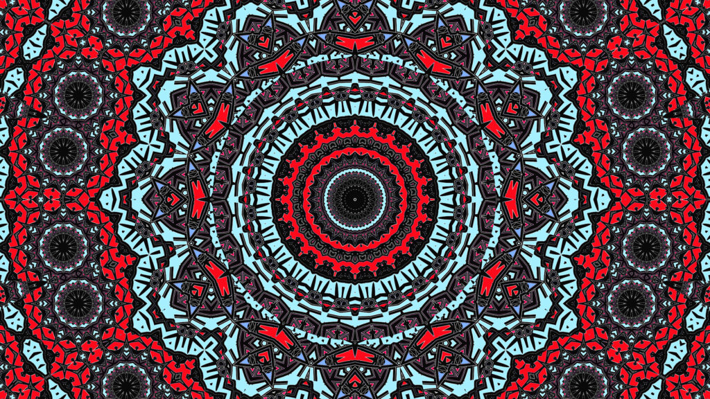 Vibrant Fractal Wallpaper: Intricate Geometric Patterns in Red & Blue