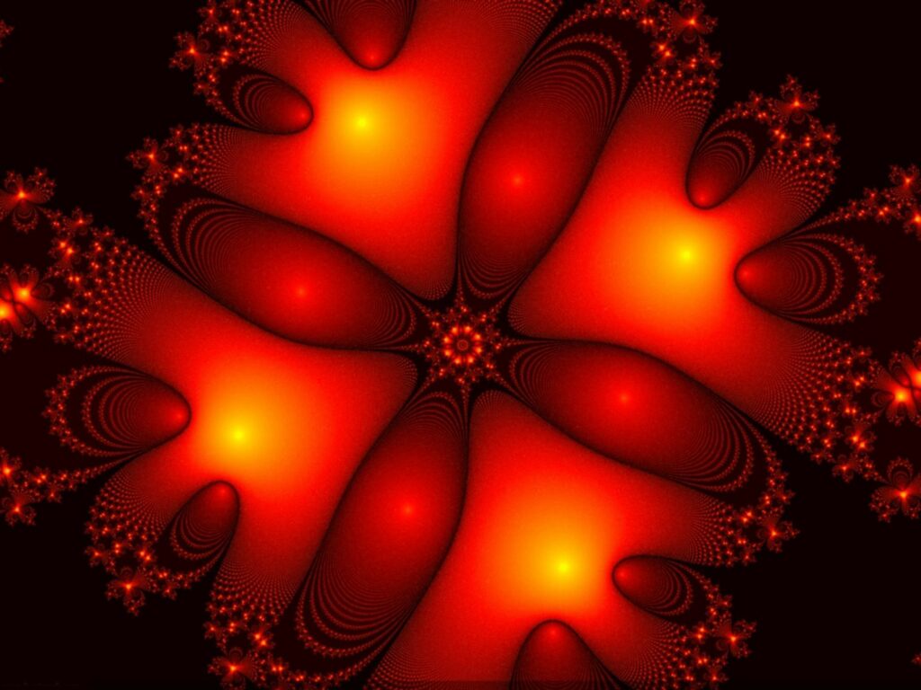 Vibrant Red-Orange Fractal Wallpaper: Striking Dark Background Design