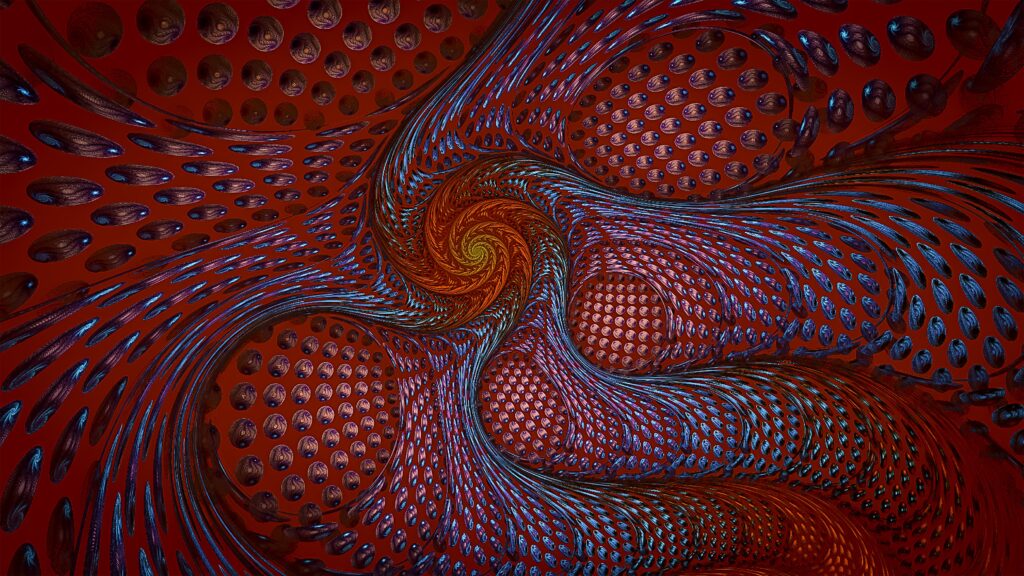 Mesmerizing Fractal Wallpaper: Vibrant Reds & Deep Blues Design