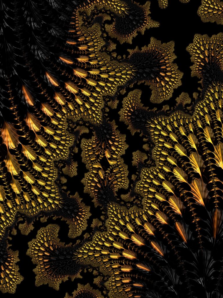 Intricate Fractal Wallpaper: Vibrant Yellow & Black Abstract Design
