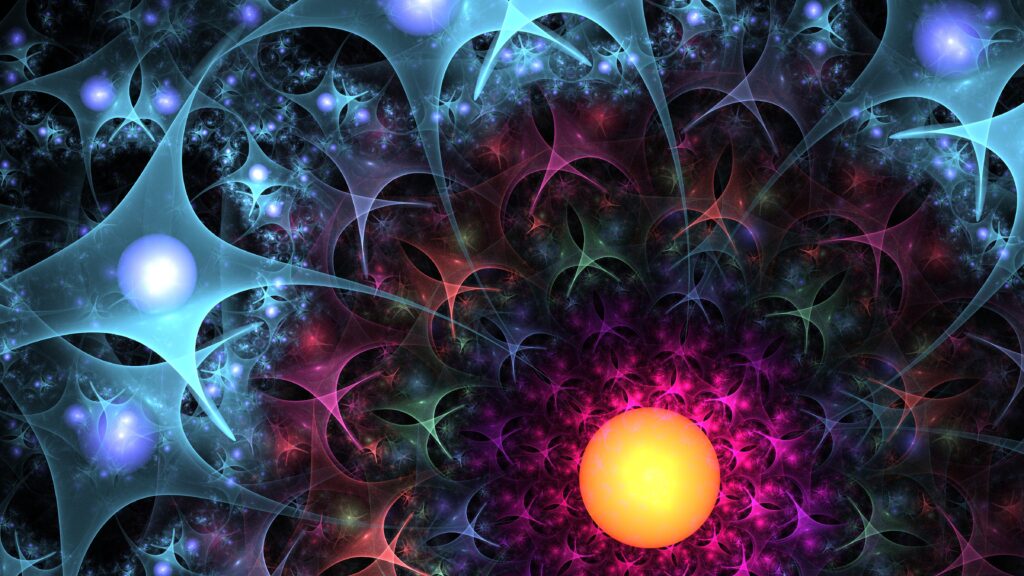 Vibrant Fractal Wallpaper with Glowing Sphere - High-Res Background