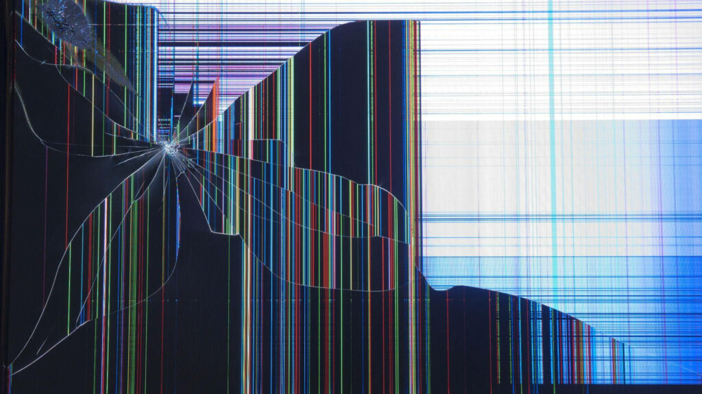 Fractured lines wallpaper with vibrant colorful vertical stripes and broken glass digital design