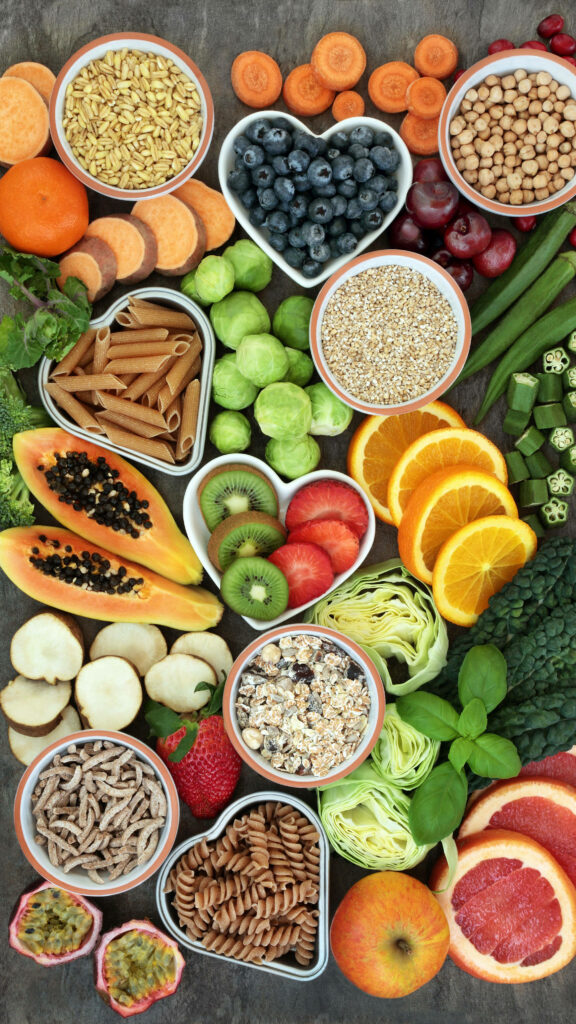 Vibrant Healthy Food Wallpaper: Fresh Fruits, Veggies & Grains