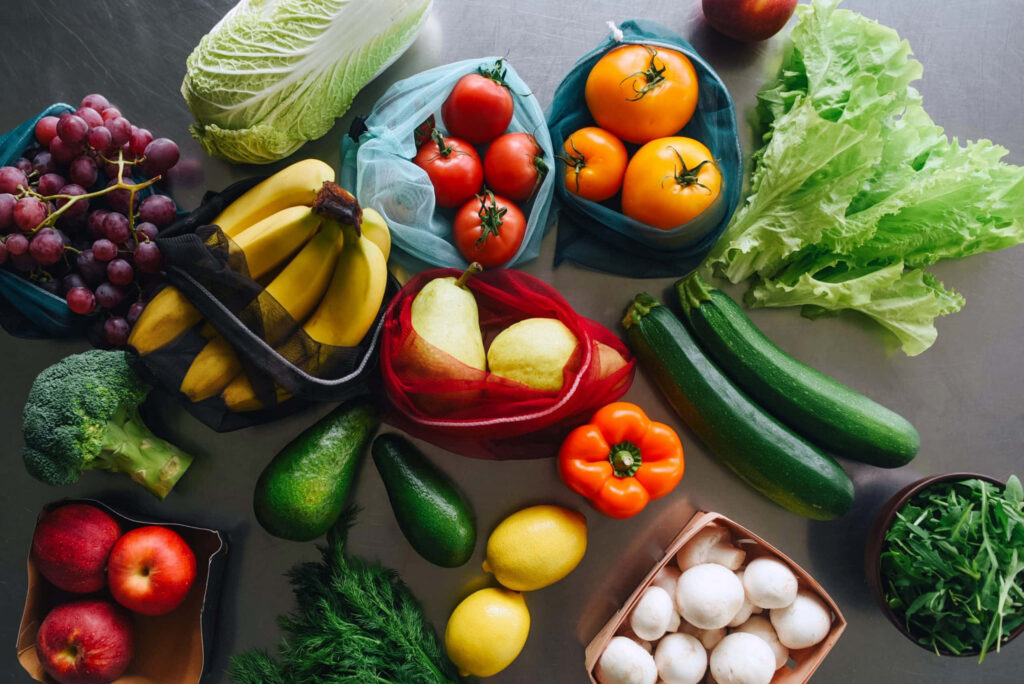 Colorful Fresh Fruits & Vegetables Wallpaper Background Display