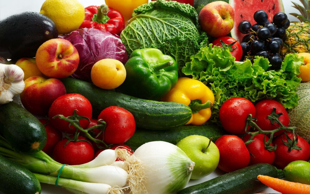 Colorful Fresh Vegetables & Fruits Wallpaper Background for Healthy Living