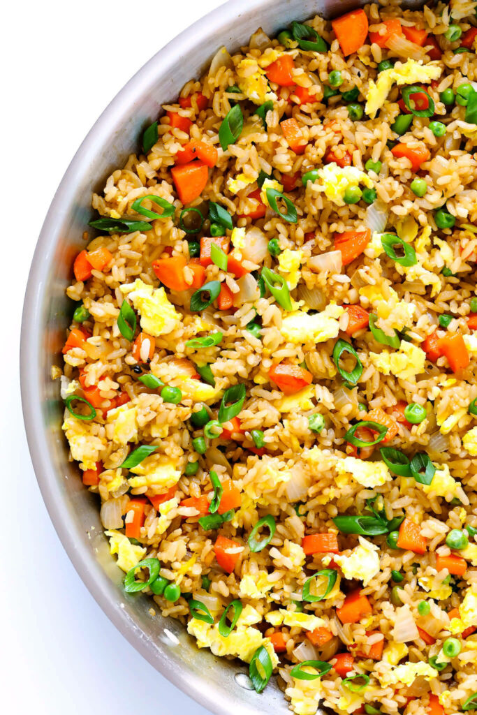 Vibrant Fried Rice Wallpaper: Colorful Veggies & Fresh Green Onions