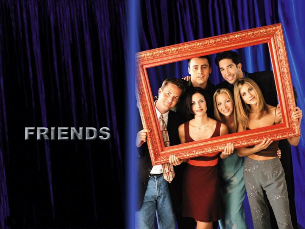 Vibrant Friends TV Show Wallpaper: Iconic Group with Orange Frame