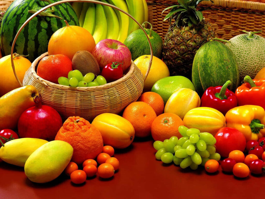 Vibrant Fruit Basket Wallpaper: Fresh, Colorful Food Background