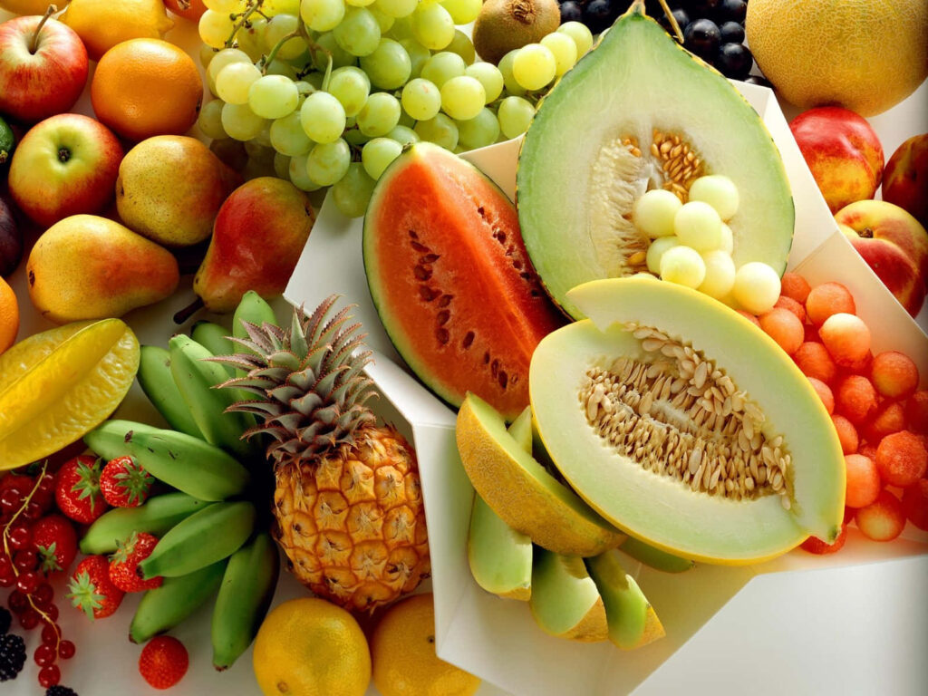 Vibrant Healthy Fruit Display Wallpaper: Watermelon, Pineapple & More