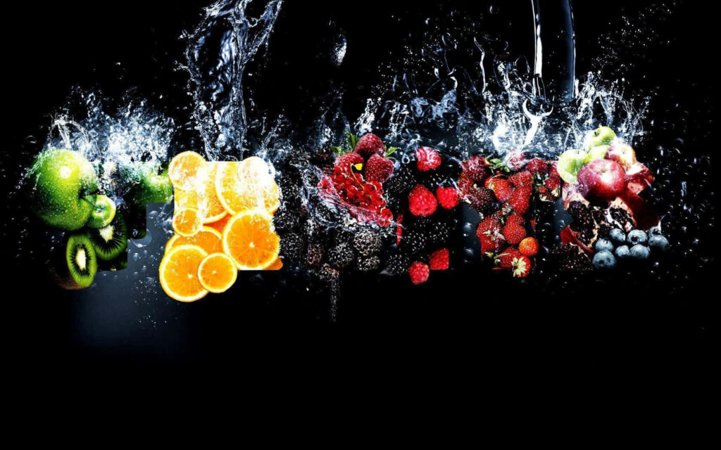 Fresh Fruits Splash Wallpaper: Vibrant Health & Vitality Background