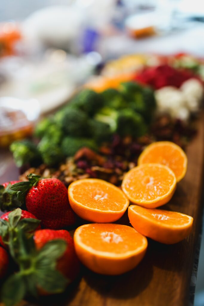 Vibrant Fruit Wallpaper: Fresh Oranges, Strawberries & Colorful Veggies