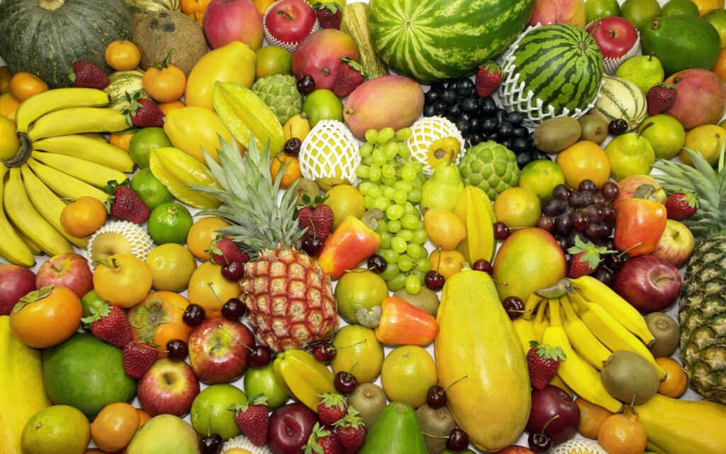 Colorful Fresh Fruit Wallpaper: Vibrant Bananas, Pineapples & More