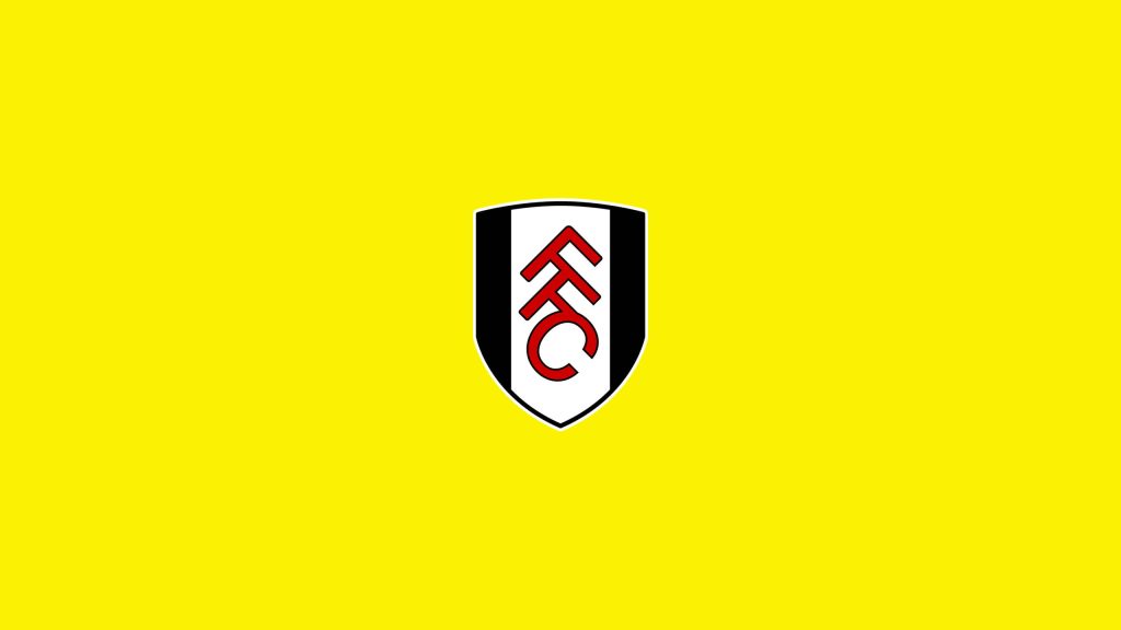Fulham FC crest in black white red on bold yellow background vibrant football wallpaper