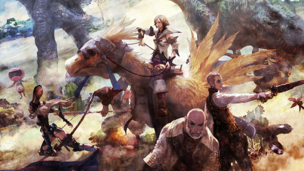 Final Fantasy XV Wallpaper: Dynamic Illustrations of Main Characters in Fantasy Setting