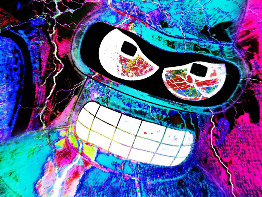 Vibrant Futurama Bender Art: Electrifying Abstract Wallpaper Background