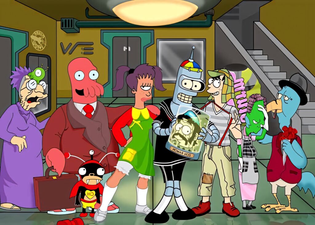 Vibrant Futurama Crew Wallpaper: Quirky Cosmic Adventure Background