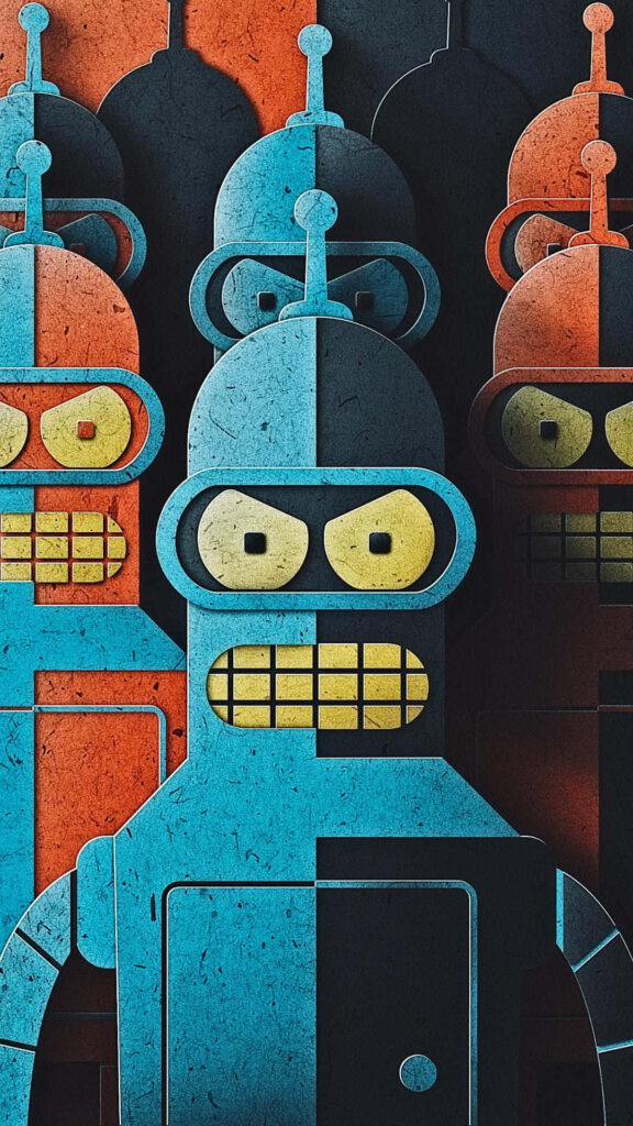 Vibrant Futurama Bender Wallpaper: Retro Sci-Fi with Bold Colors