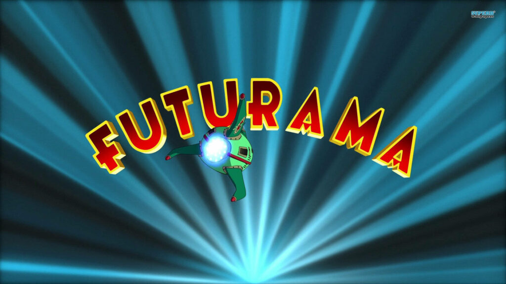 Futurama Wallpaper: Bold Blue Rays & Iconic Logo in Futuristic Style