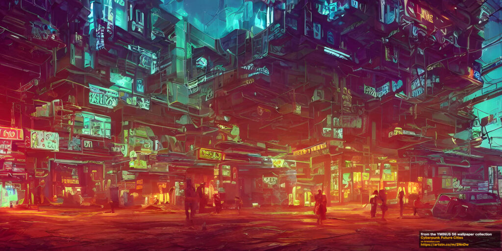 Vibrant Futuristic Cityscape Wallpaper Background with Neon Lights