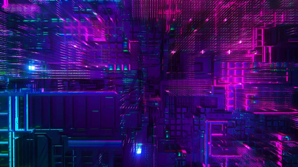 Futuristic Neon Cube Wallpaper: Vibrant 3D Tech Design