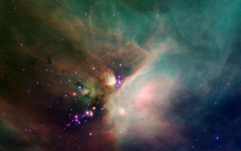 Mesmerizing Cosmic Palette Unveiled in Spectacular Full HD: Celestial Splendor Unveiled as Stars Emerge from Multilayered Gas Nebulae Wallpaper