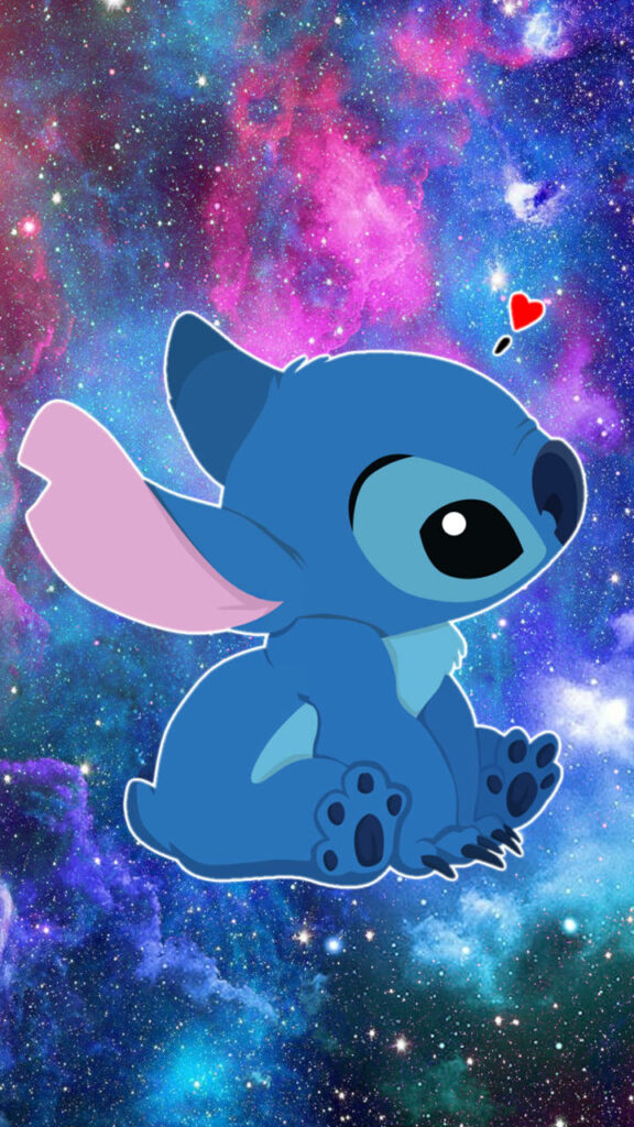 Vibrant Galaxy Phone Wallpaper with Cute Blue Alien Character